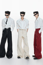 Pleated Flared Tailored Trousers