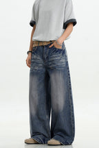 Dark Blue Whiskered Jeans