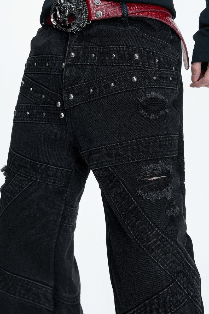 Distressed Studded Curved Jeans