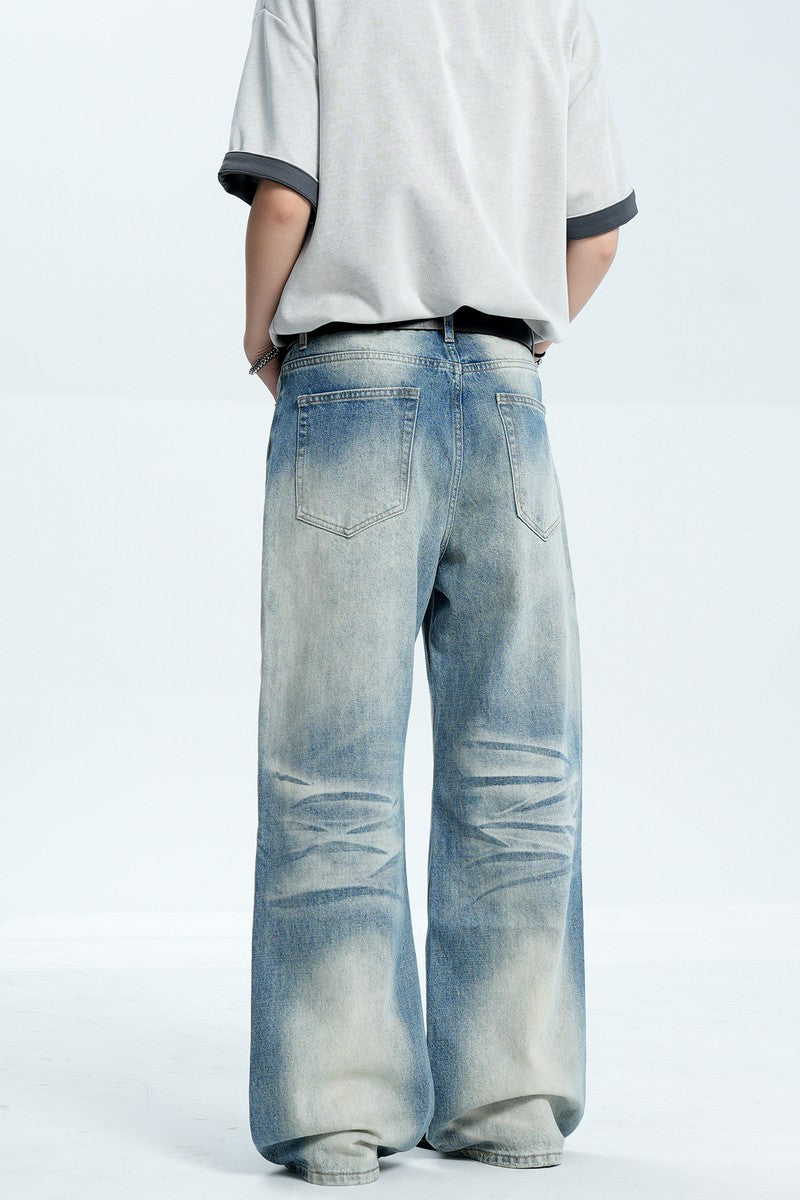 Whiskered Straight Blue Jeans