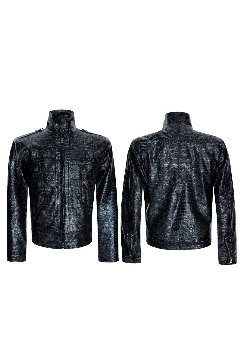 Crocodile Embossed Leather Jacket