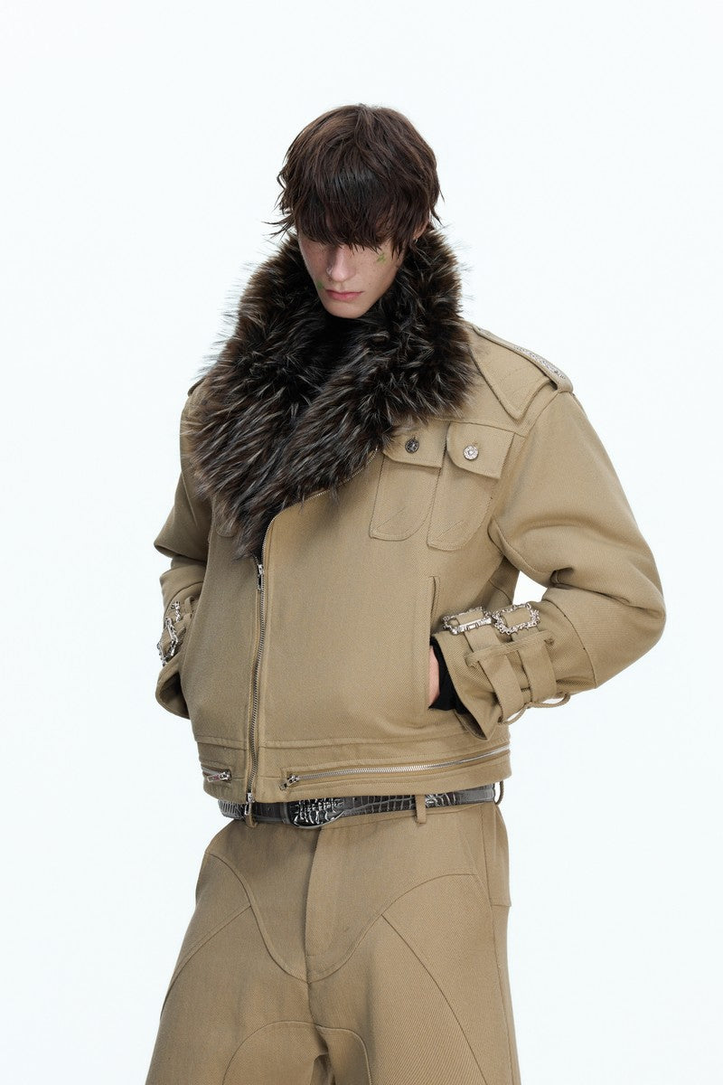 Washed Canvas Reversible Fur Jacket