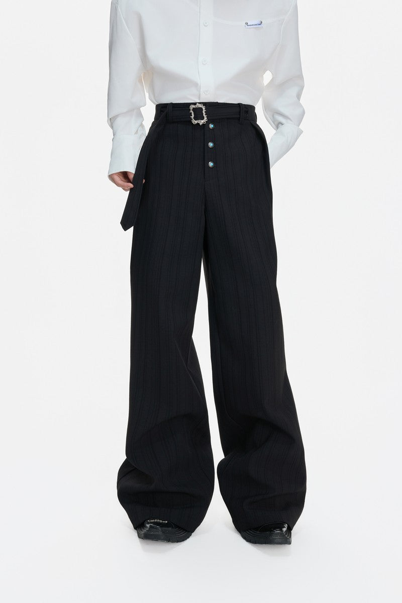Striped Pleated Wide Leg Pants