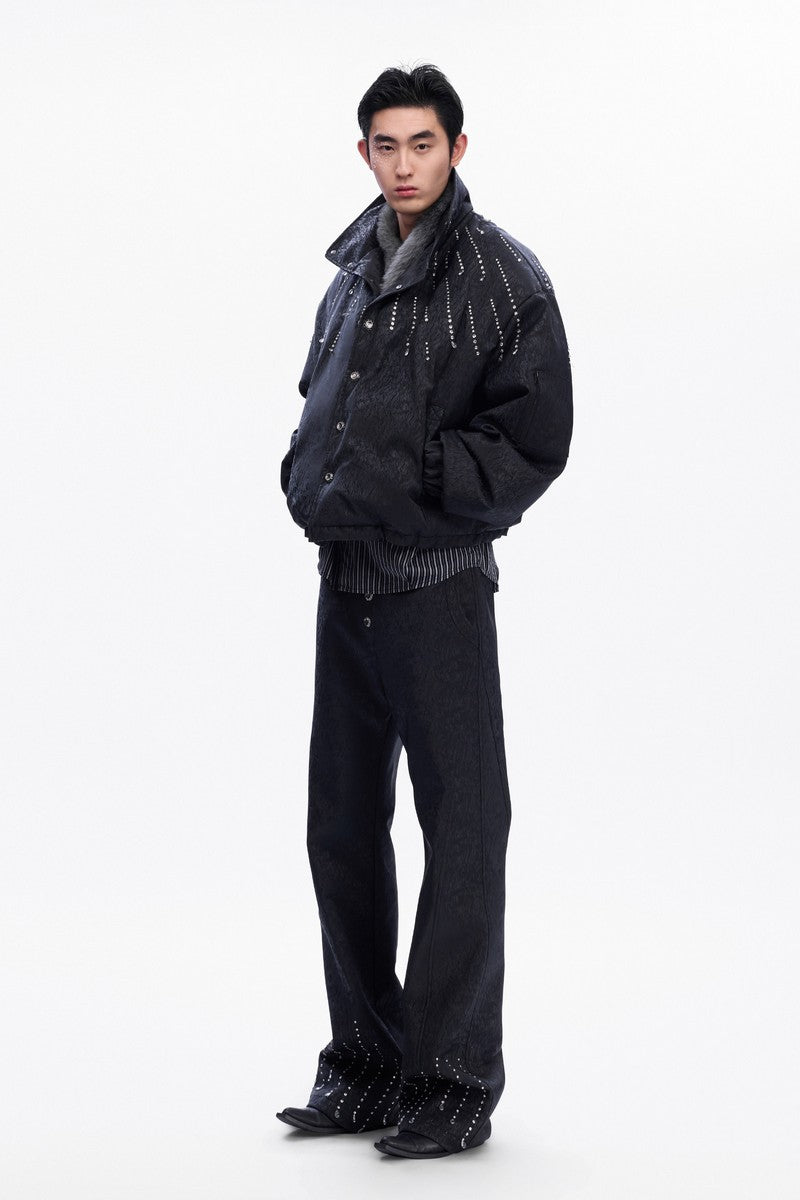 Rhinestone Textured Puffer Jacket