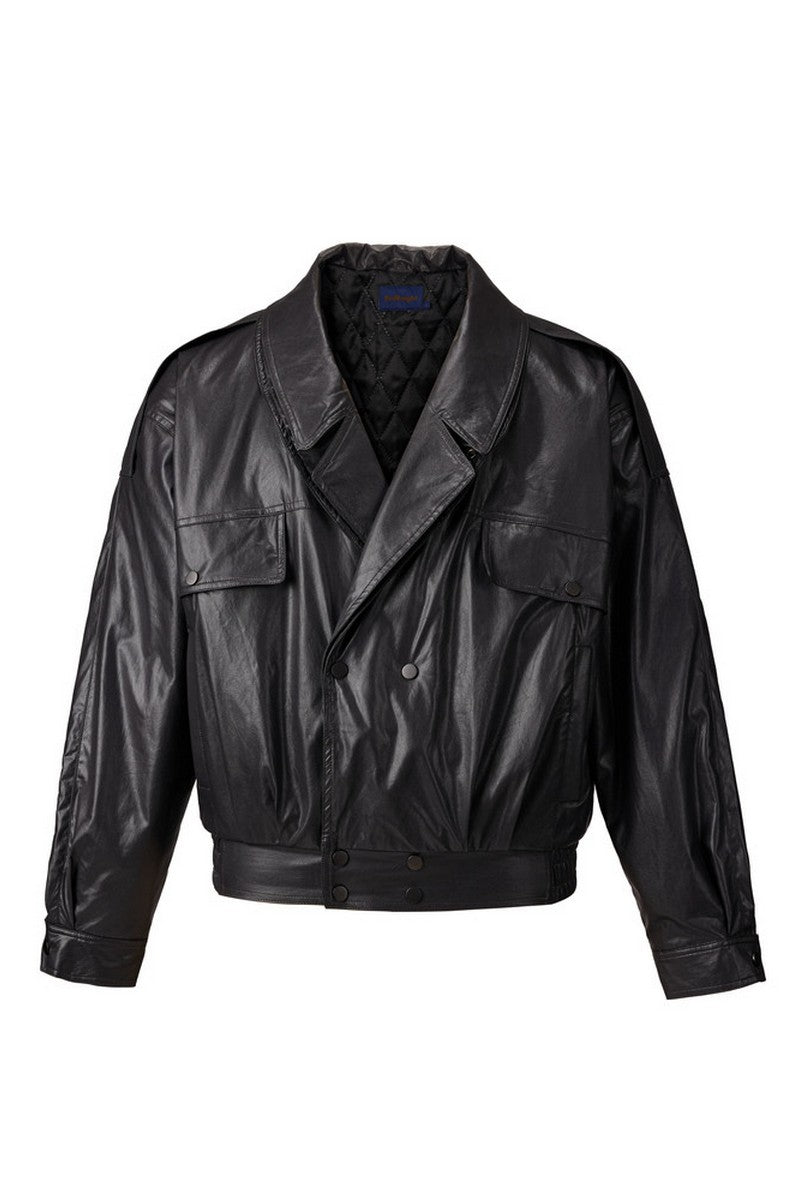 Layered Collar Faux Leather Jacket