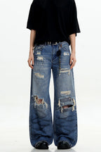 Blue Ripped Loose Jeans