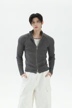 Fitted Ribbed Knit Zip Cardigan