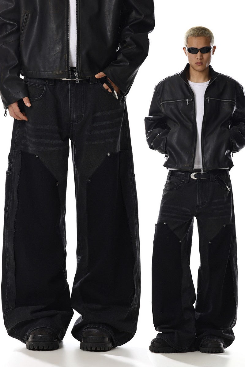 Workwear Studded Patchwork Jeans