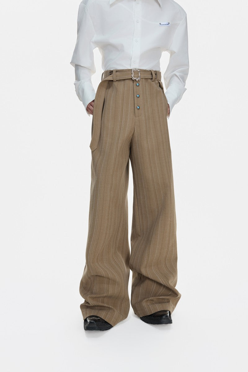 Striped Pleated Wide Leg Pants