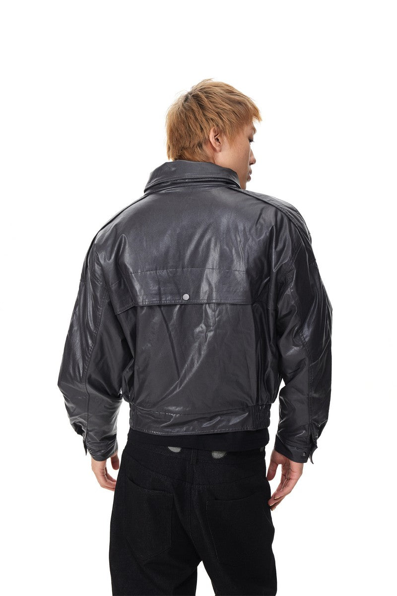 Layered Collar Faux Leather Jacket
