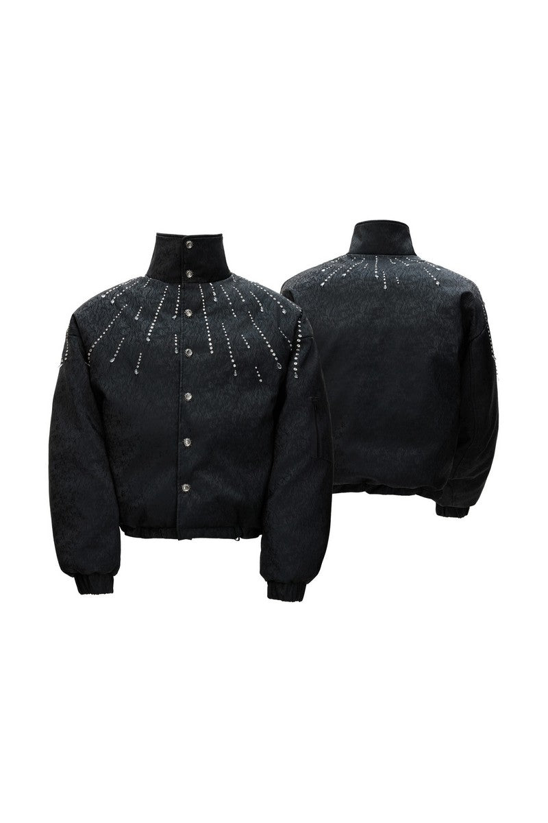 Rhinestone Textured Puffer Jacket