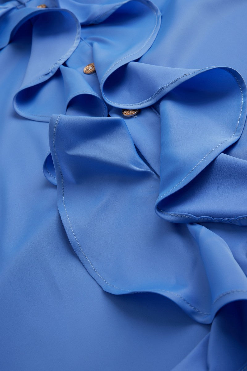 Silky Ruffle Brass Button Shirt