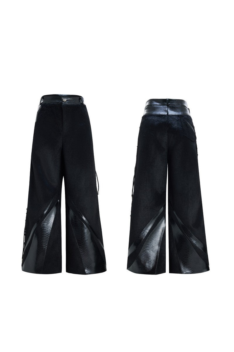 Deconstructed Wide Leg Wool Pants
