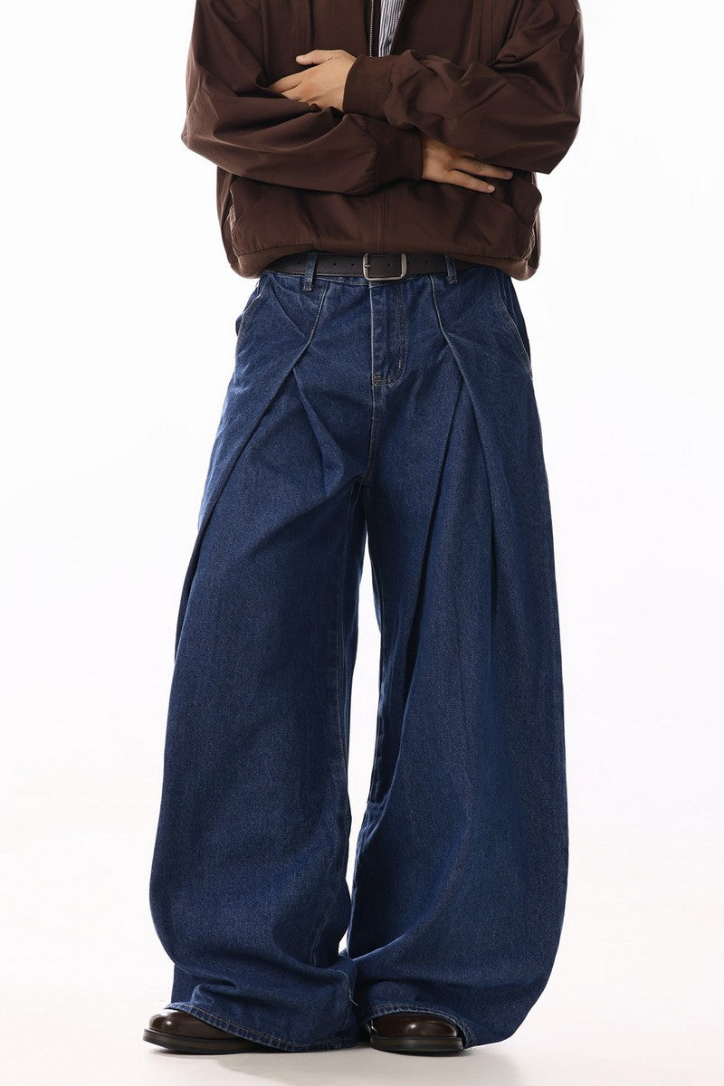 Vintage Pleated Wide Jeans