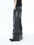 Embroidered Studded Jeans