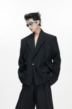 Pleated Double Breasted Suit Jacket