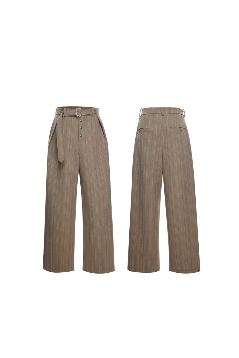 Striped Pleated Wide Leg Pants