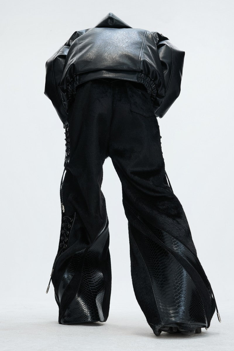 Deconstructed Wide Leg Wool Pants