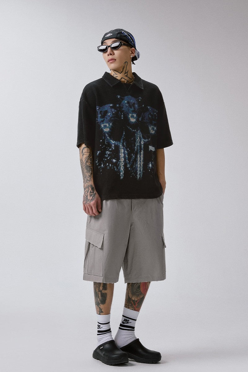 Distressed Printed Polo Shirt