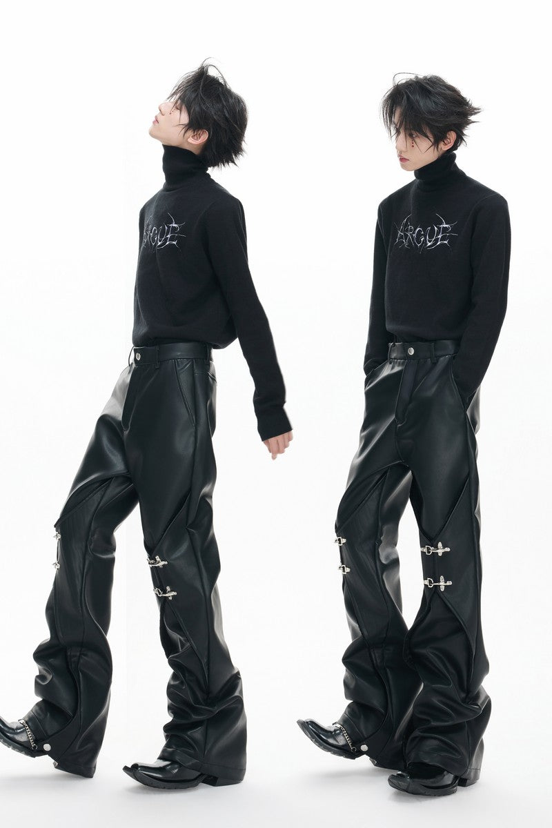 Waxed Clasp Leather Pants