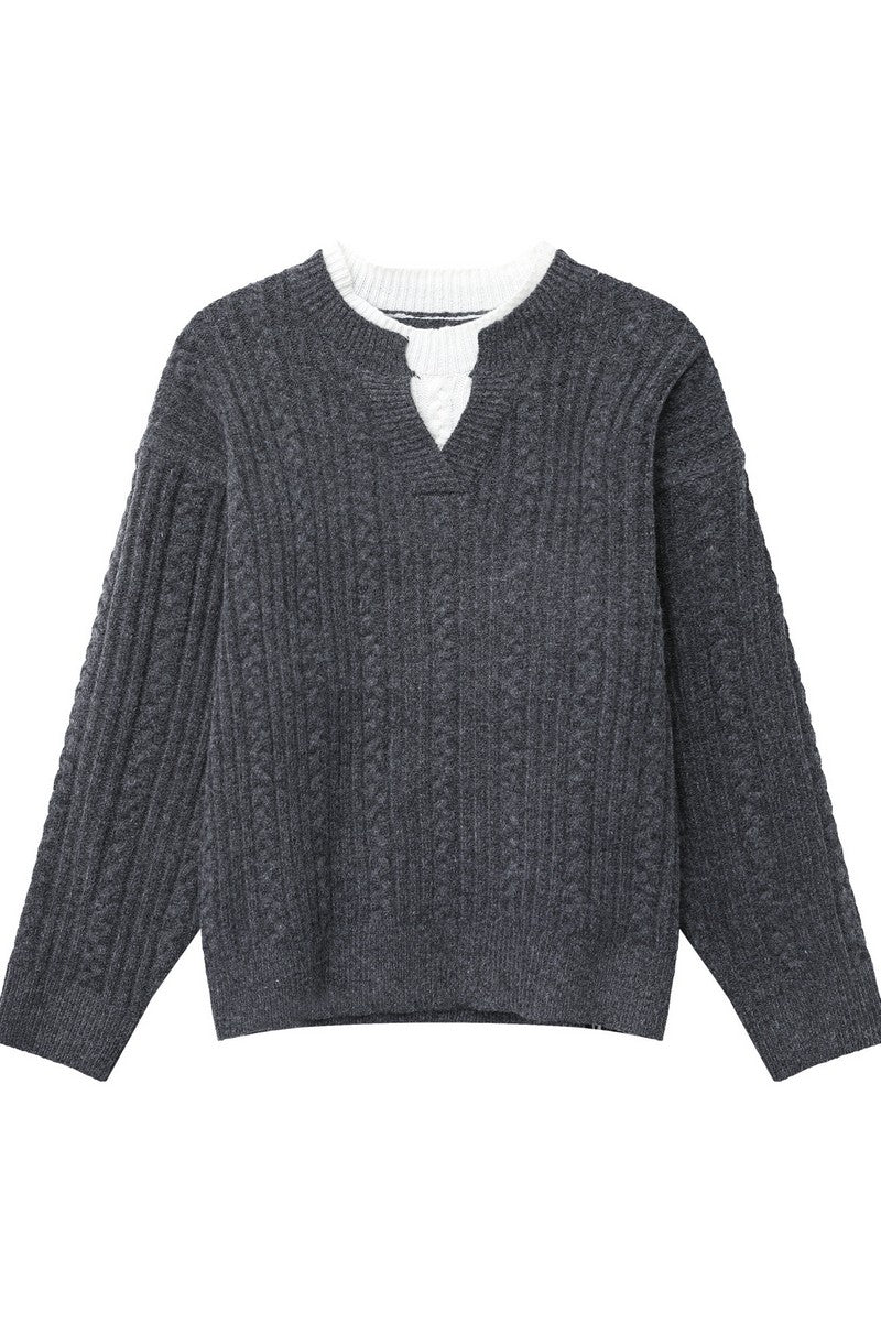 Layered Look Cable Knit Sweater