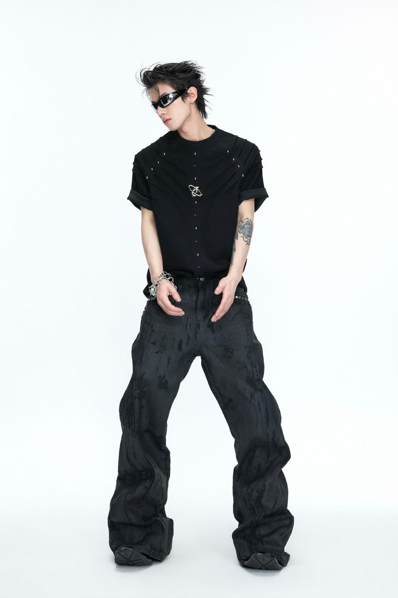 Spine Pleated Studded T-Shirt
