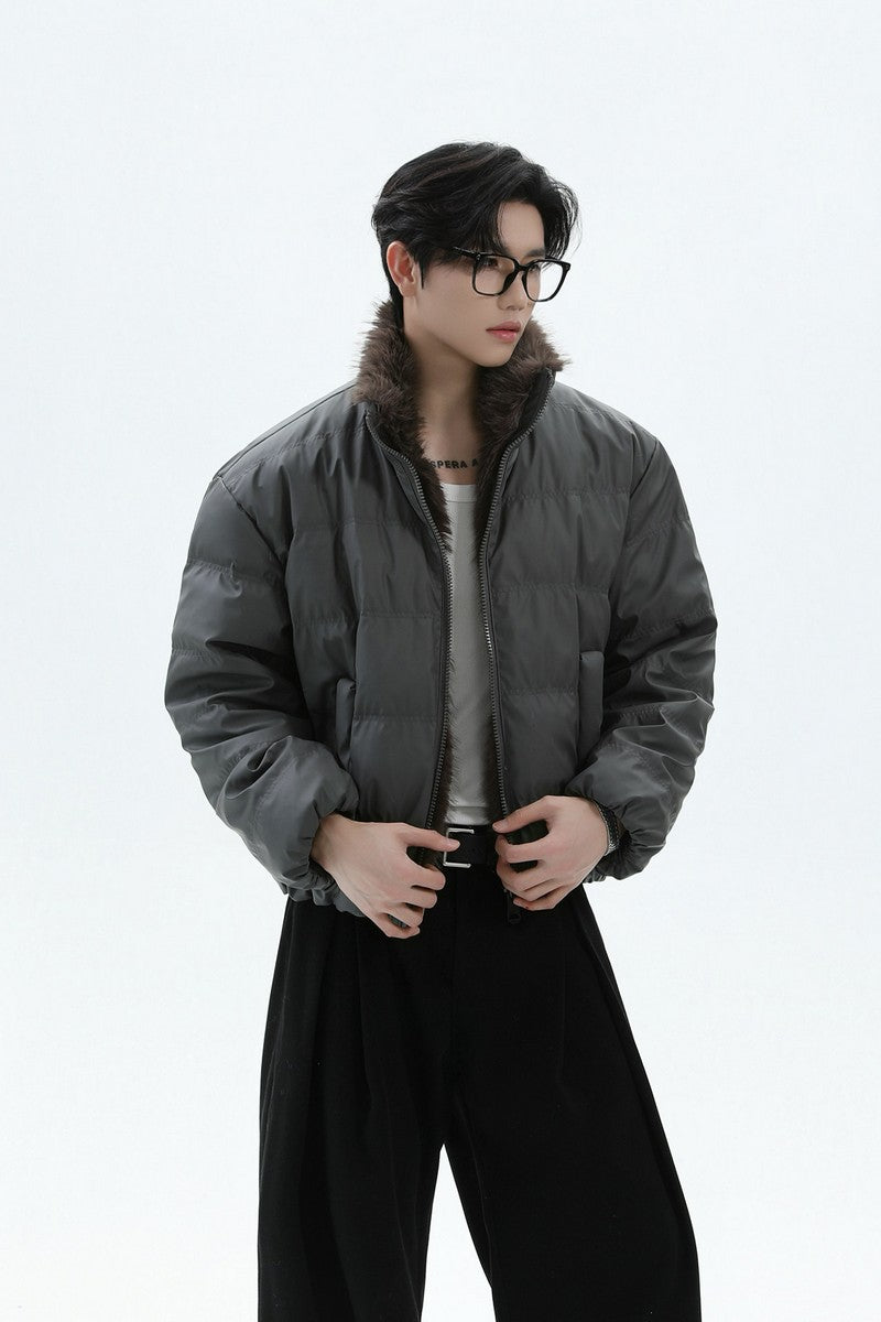 Down Puffer Faux Fur PU Jacket
