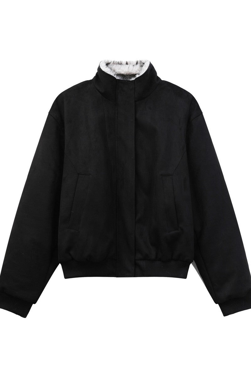 Vintage Fur Collar Bomber Jacket