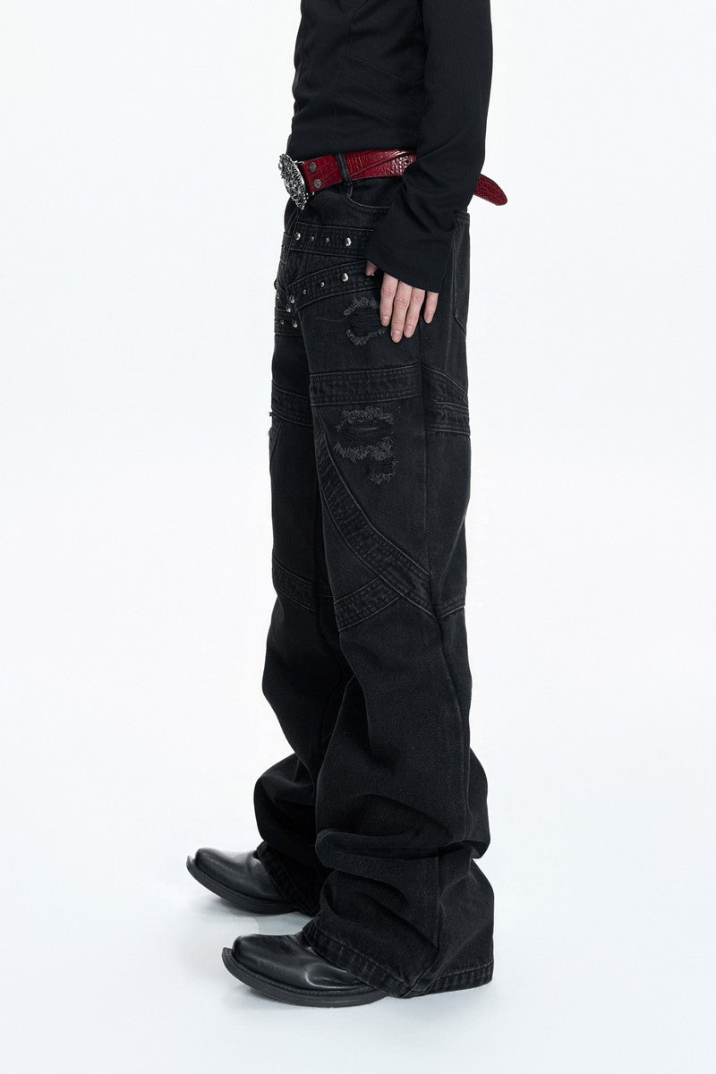 Distressed Studded Curved Jeans