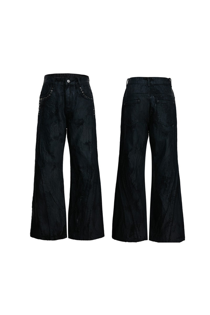 Waxed Black Studded Jeans
