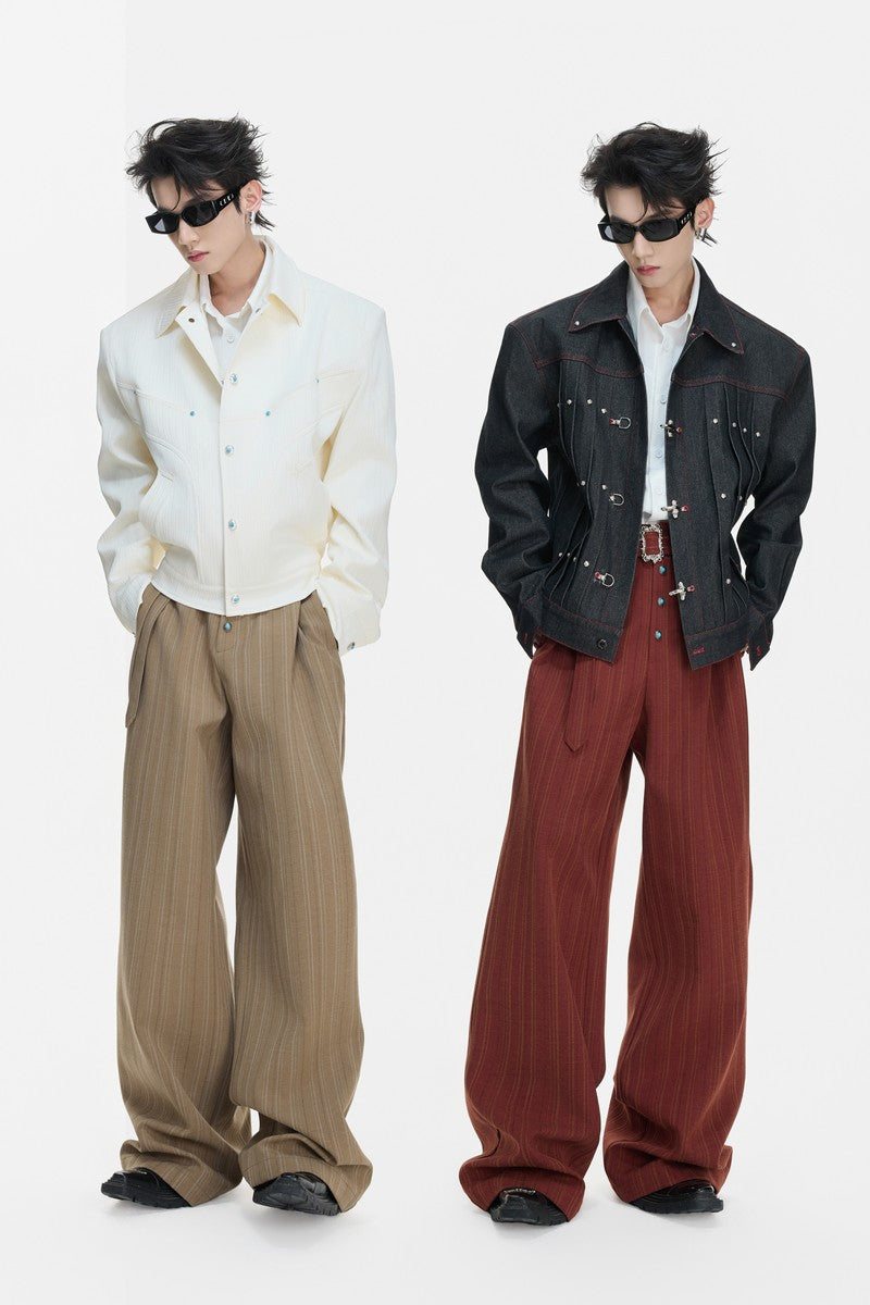Striped Pleated Wide Leg Pants