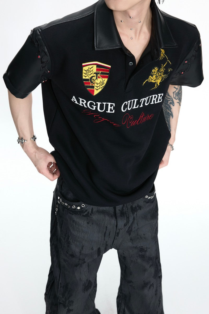 Leather Patch Studded Polo