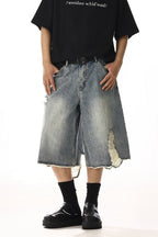 Vintage Washed Distressed Cropped Jeans