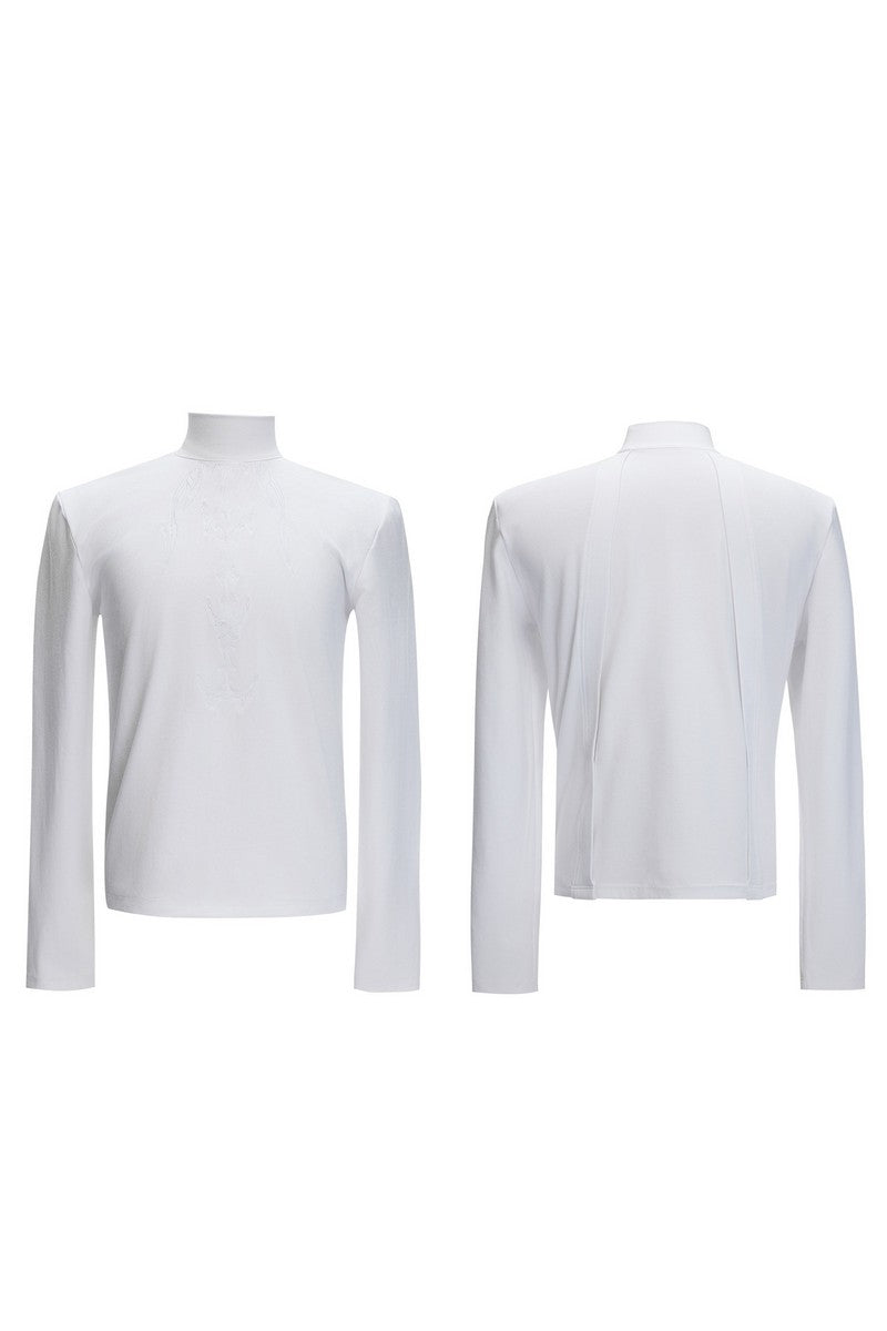 Embroidered Spine Mock Neck Tee