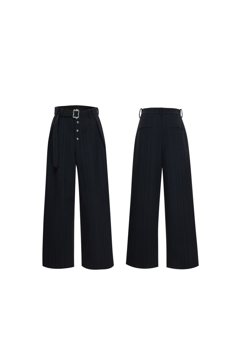 Striped Pleated Wide Leg Pants