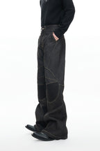 Raw Denim Biker Flared Jeans