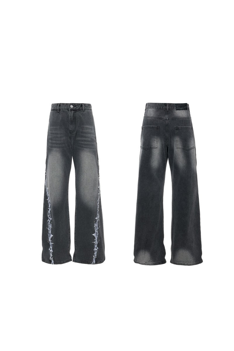 Embroidered Studded Jeans