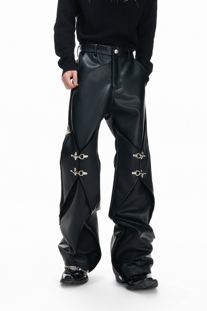 Waxed Clasp Leather Pants