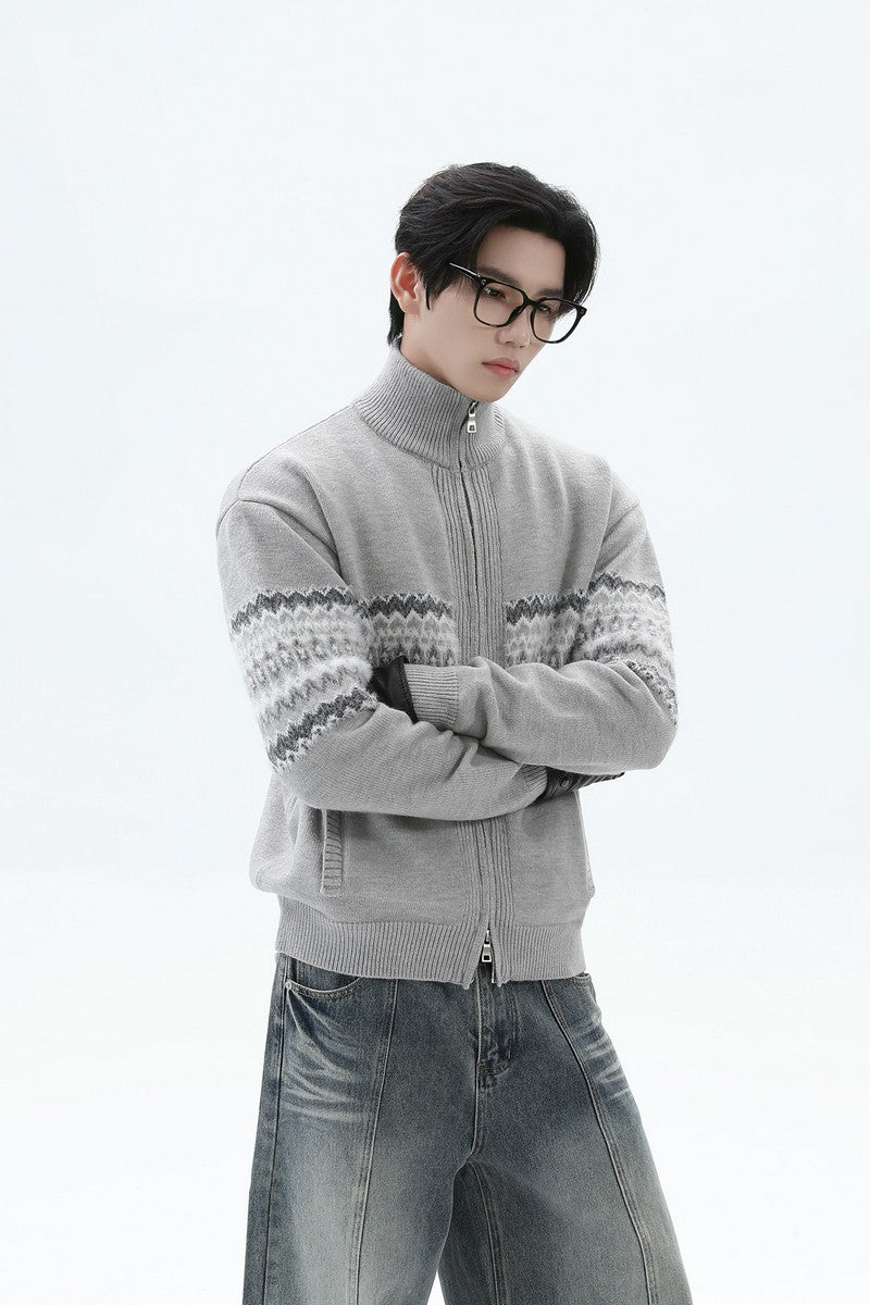 Heavyweight Fair Isle Knit Zip Cardigan