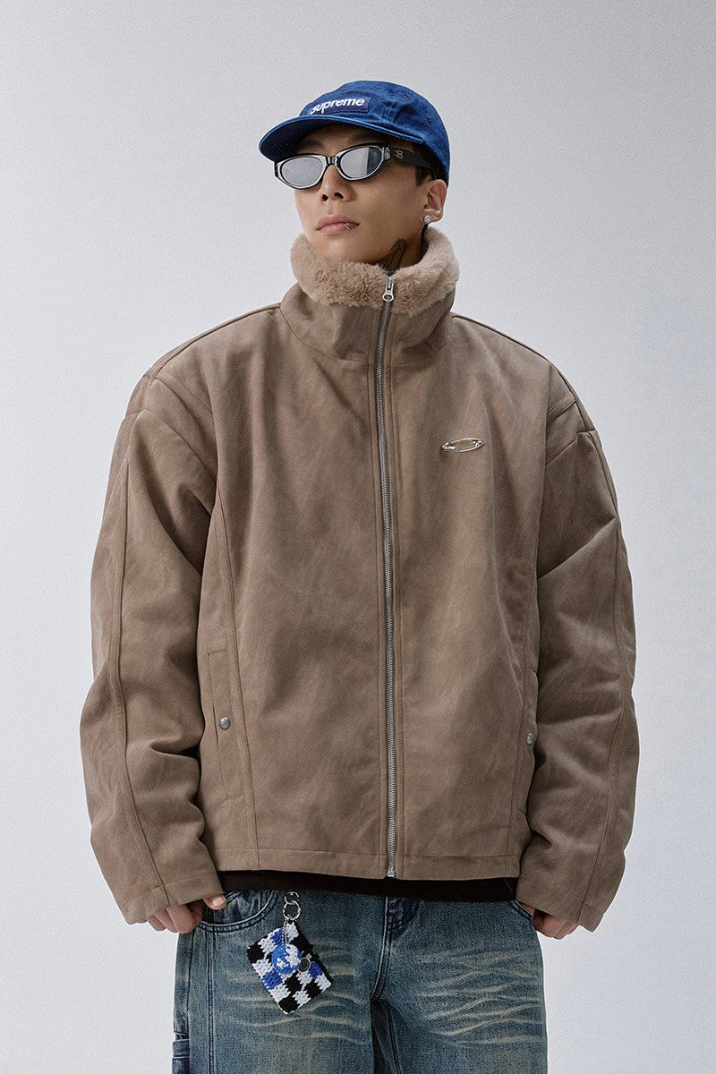 Distressed Suede Sherpa Jacket