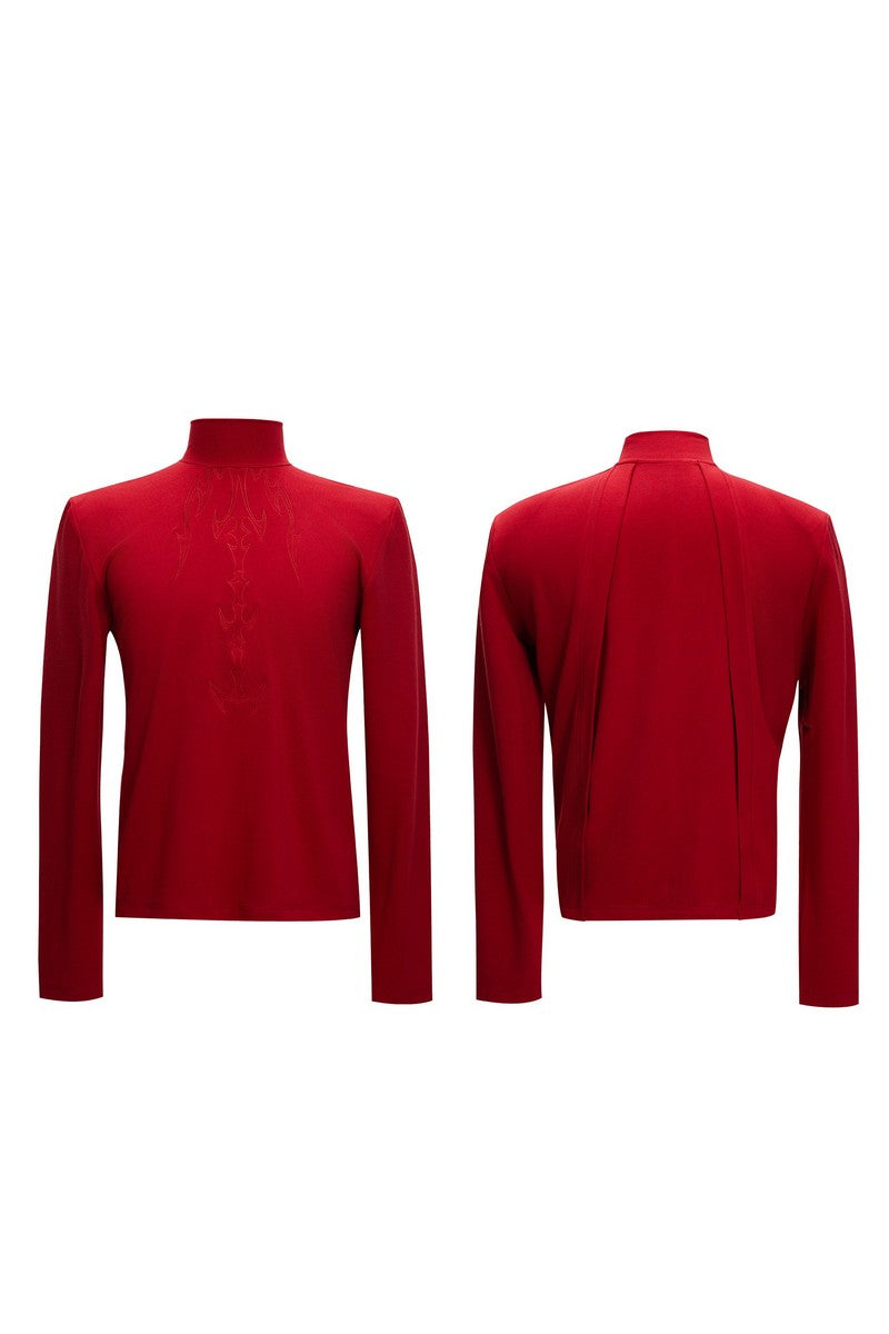 Embroidered Spine Mock Neck Tee