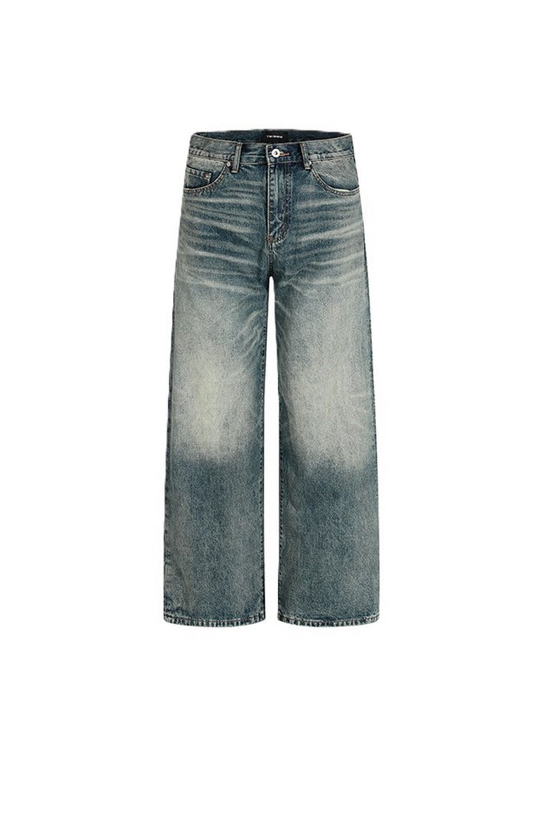 Whiskered Washed Loose Jeans