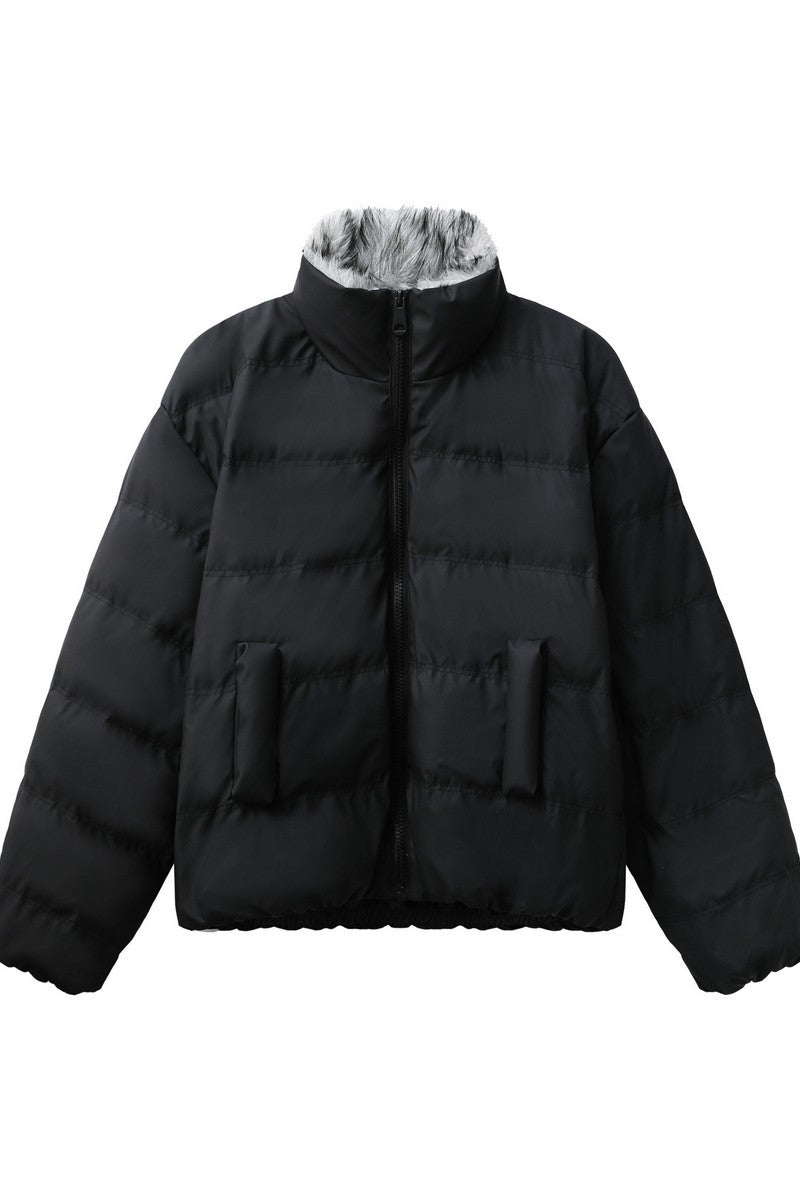 Down Puffer Faux Fur PU Jacket