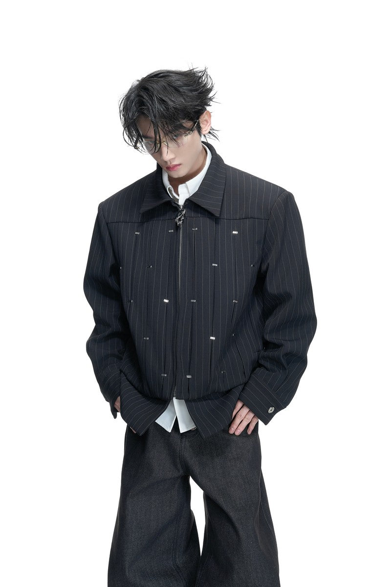 Layered Pleated Striped Jacket