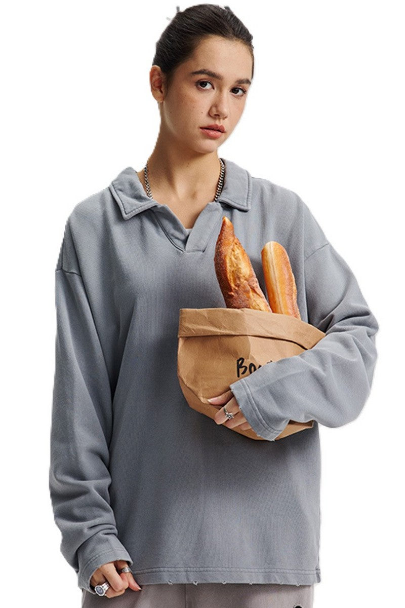 Distressed Washed Polo Sweater