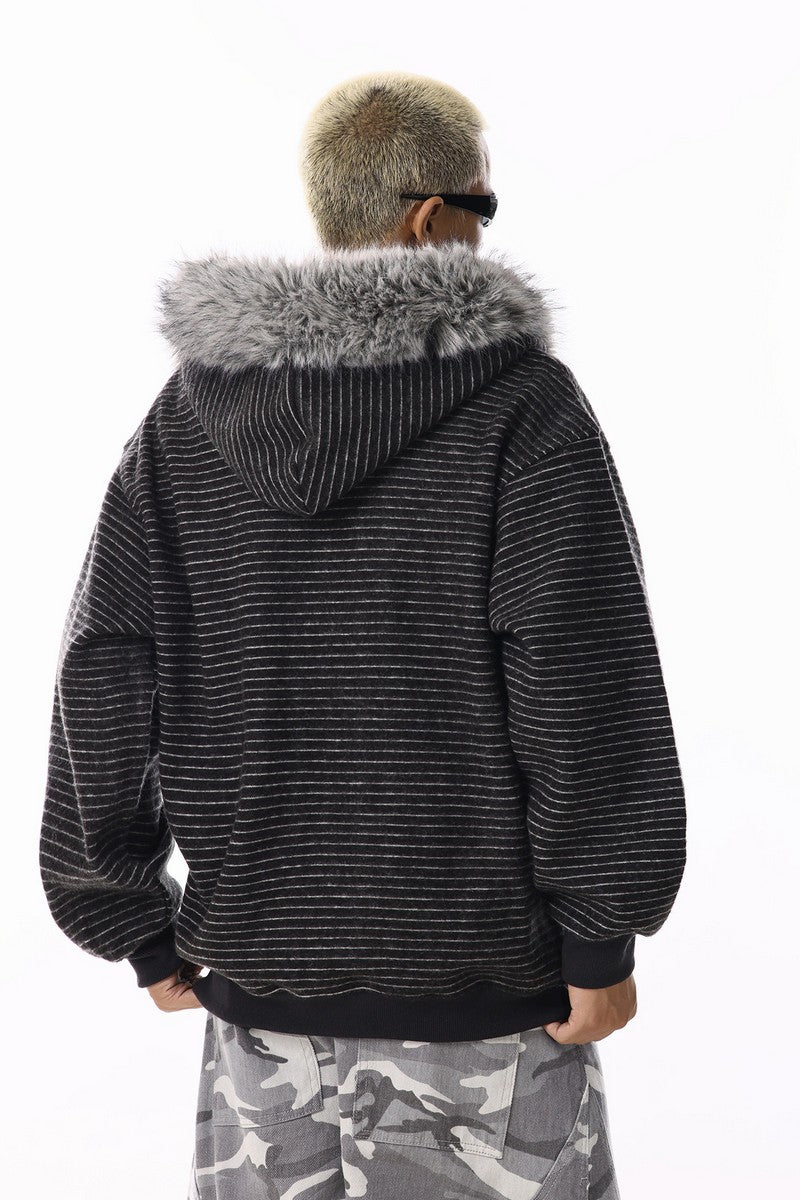 Striped Knit Zip Up Hoodie