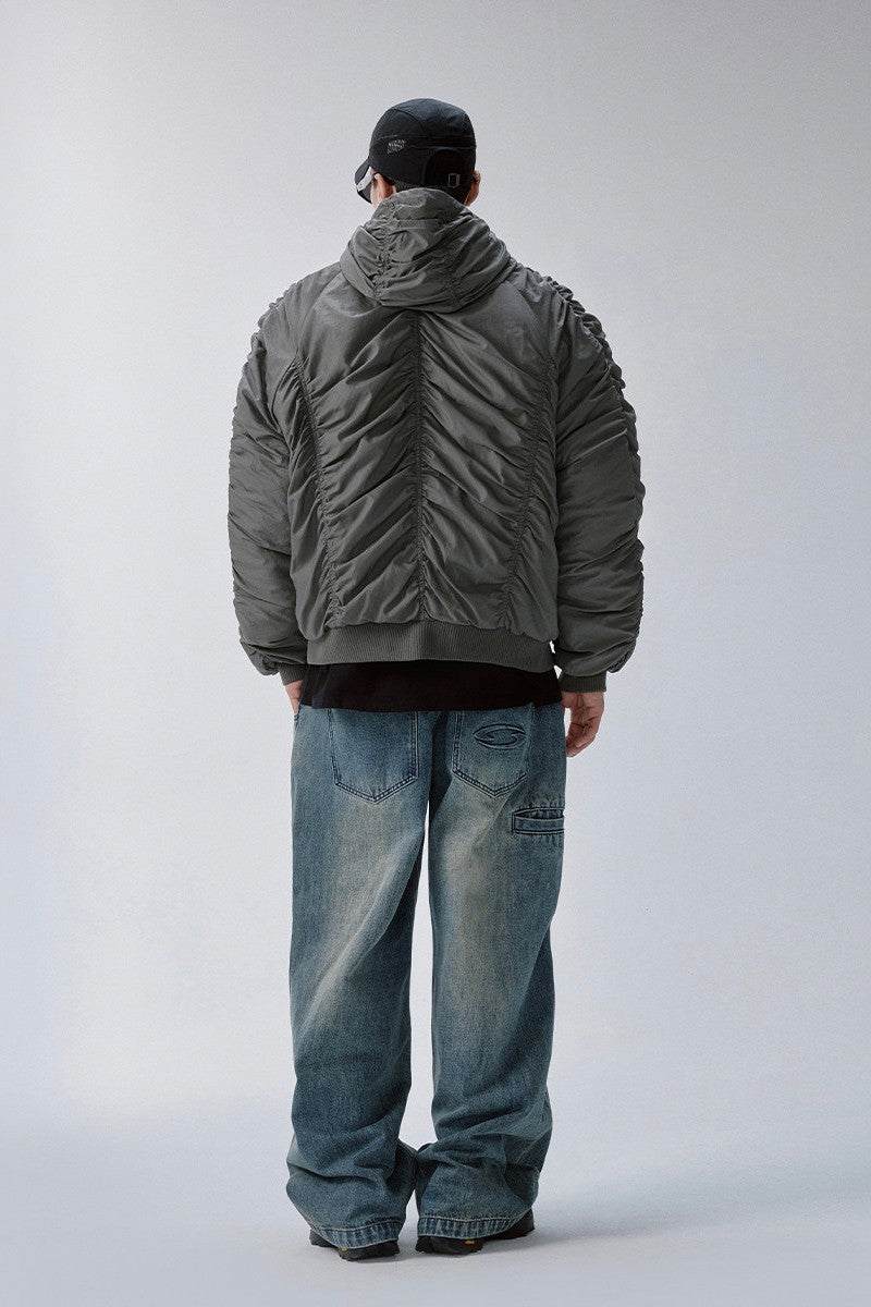 Wrinkled Bomber Puffer Jacket