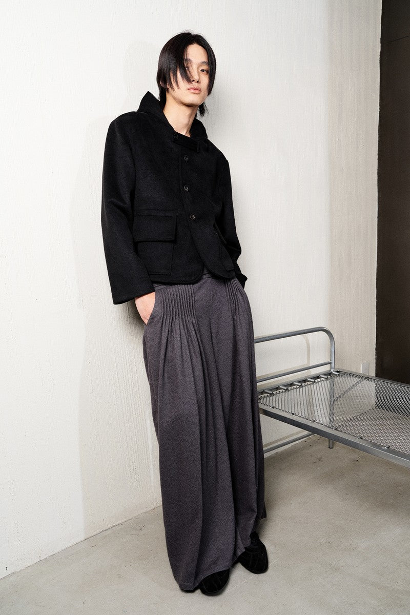 Double Waist Pleated Wool Trousers