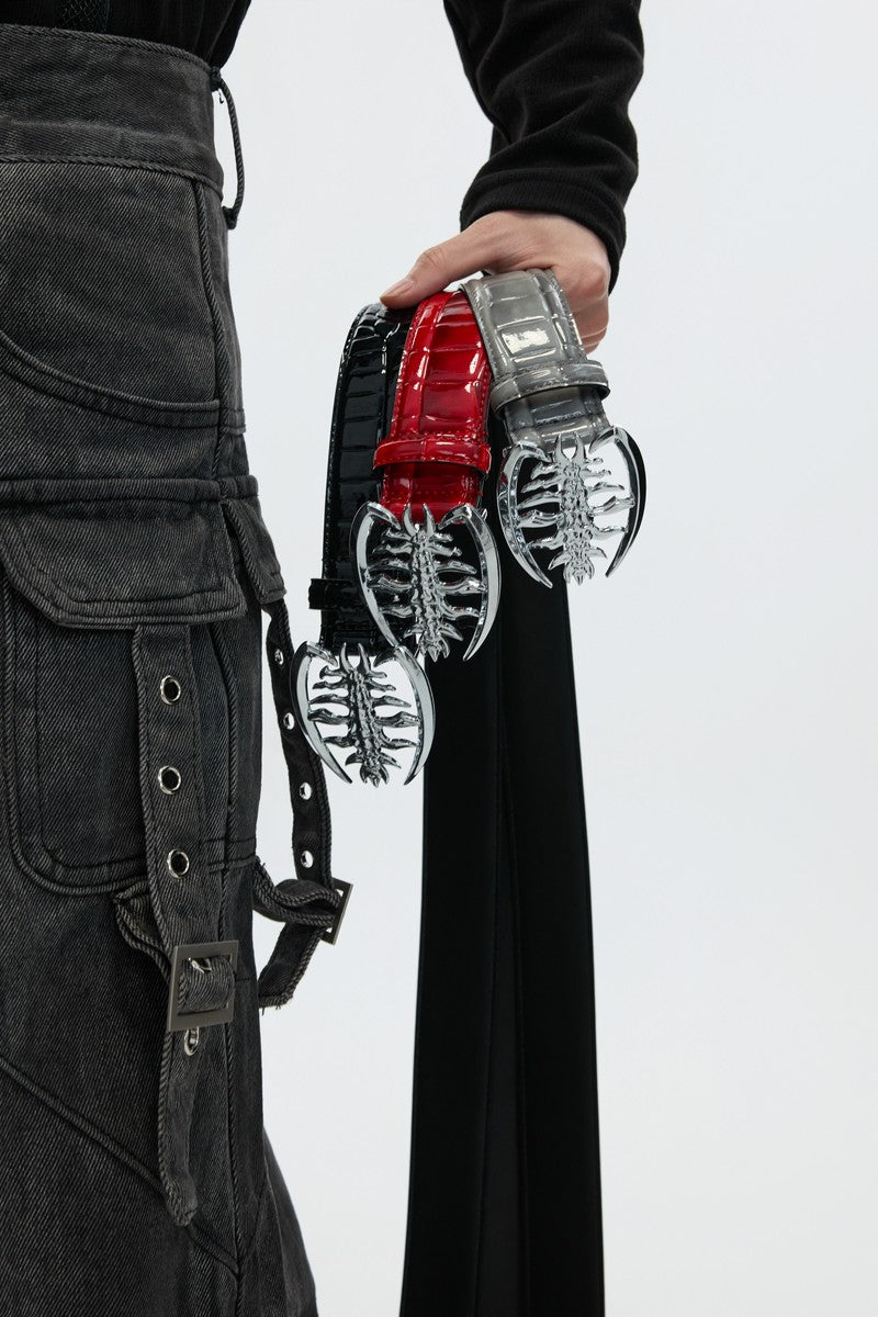 Metal Spine Buckle Leather Belt