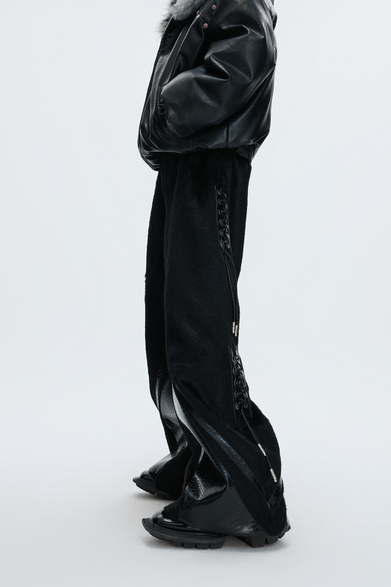 Deconstructed Wide Leg Wool Pants